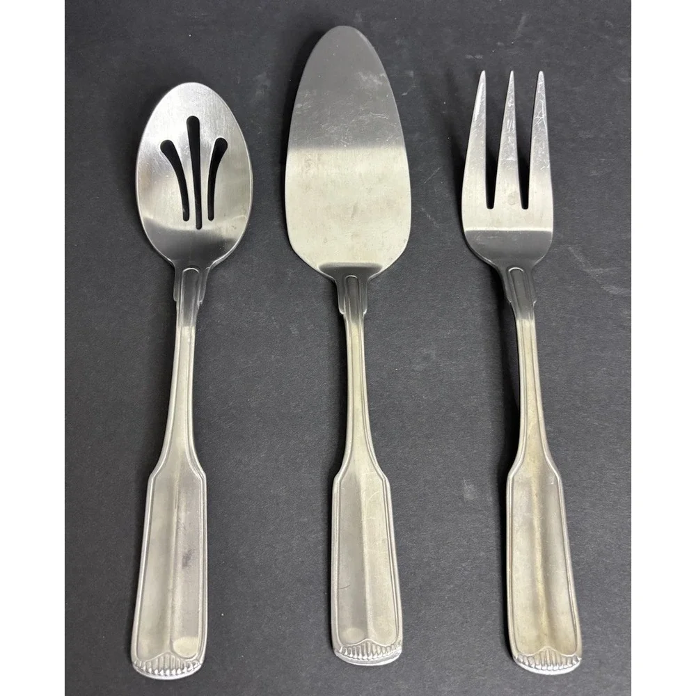 3 Pfaltzgraff Sierra Satin Serving Pieces Meat Fork Slotted Spoon Pie Server